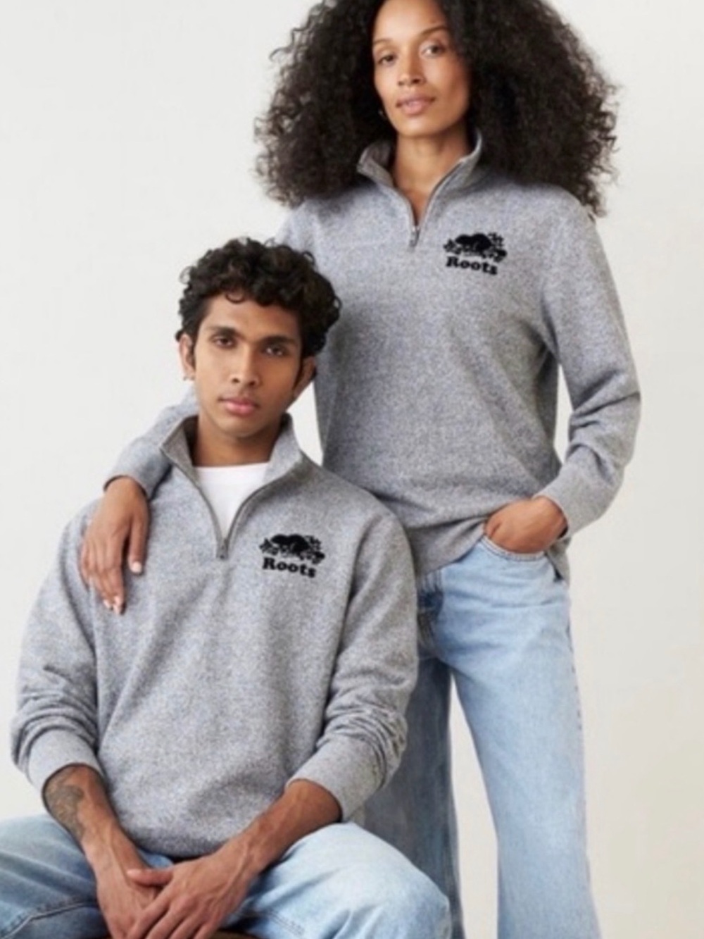 Roots Men's Heather Gray Quarter-Zip Sweater Size S